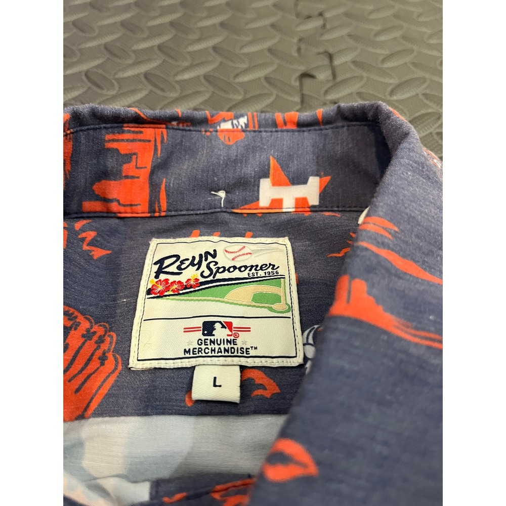 Reyn Spooner Houston Astros Shirt Mens L Blue Orange Aloha Y'all MLB Baseball - Picture 7 of 9